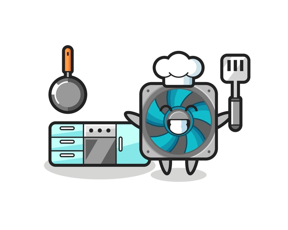 computer fan character illustration as a chef is cooking vector