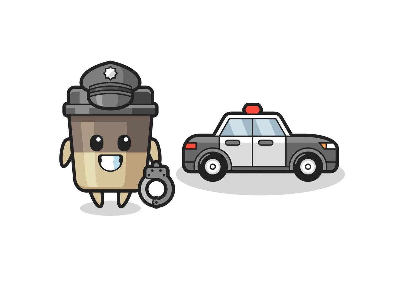 mascota de dibujos animados de taza de café como policía vector