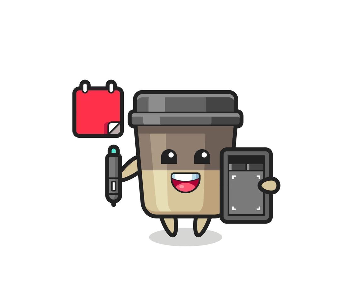 Illustration of coffee cup mascot as a graphic designer vector