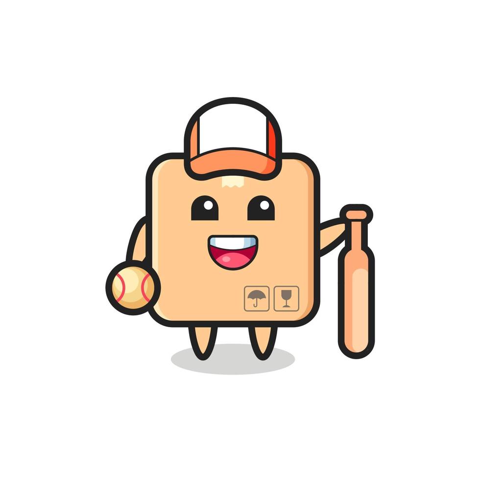 personaje de dibujos animados de caja de cartón como jugador de beisbol vector