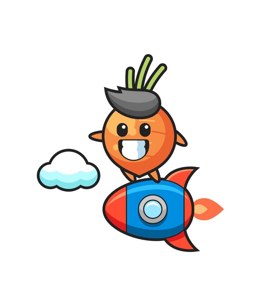 carrot mascot character riding a rocket vector