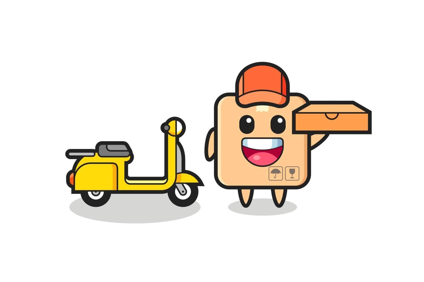 Character Illustration of cardboard box as a pizza deliveryman vector