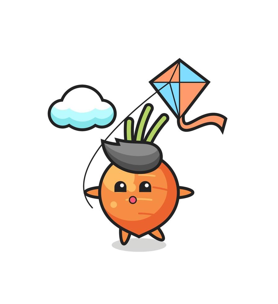 carrot mascot illustration is playing kite vector