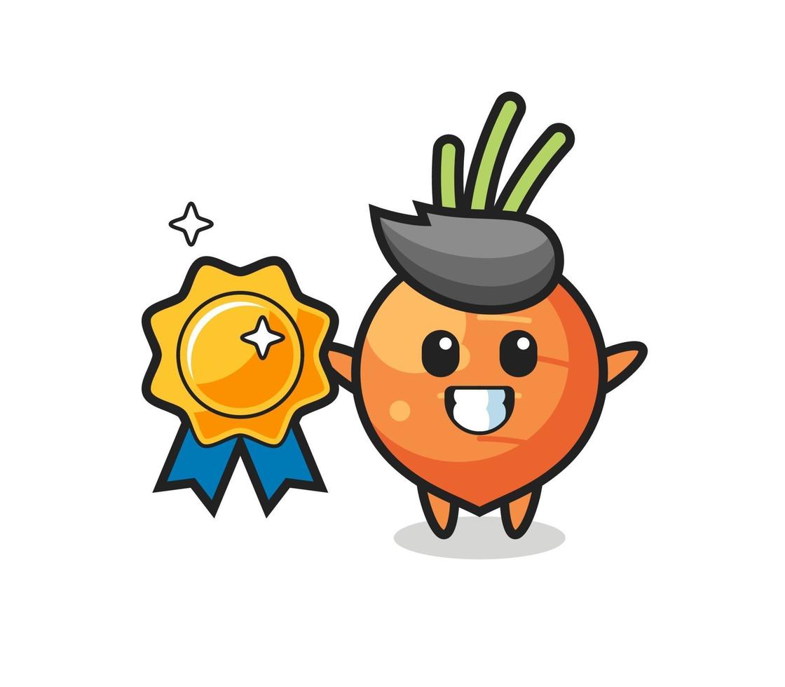 carrot mascot illustration holding a golden badge vector