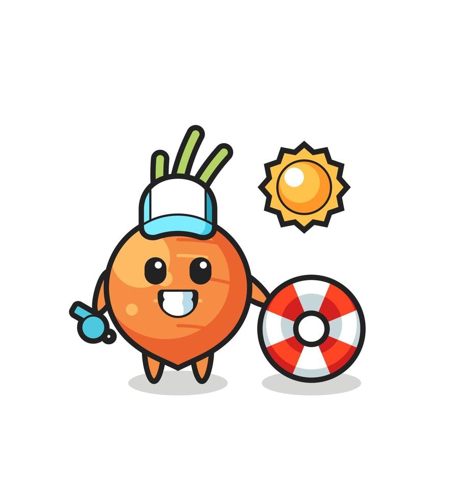 mascota de dibujos animados de zanahoria como guardia de playa vector