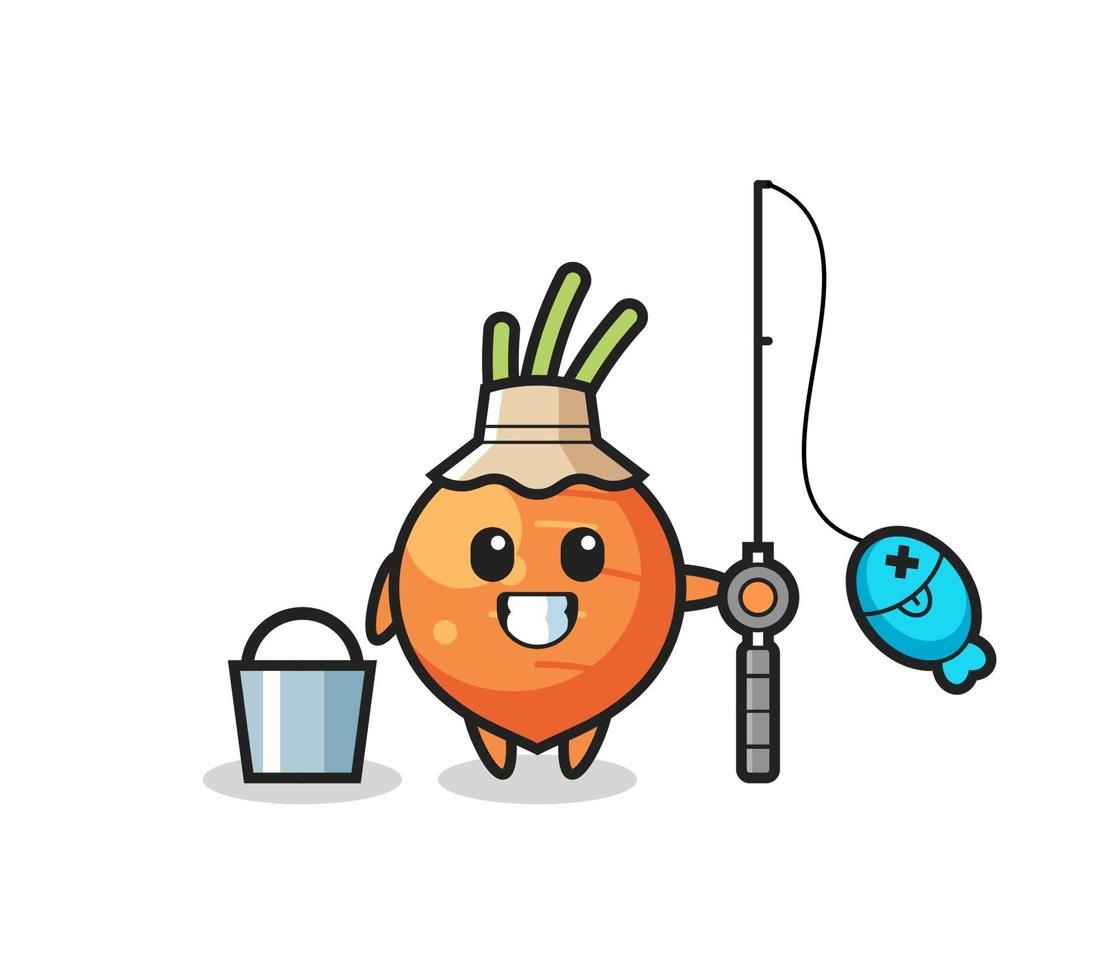 Mascot character of carrot as a fisherman vector