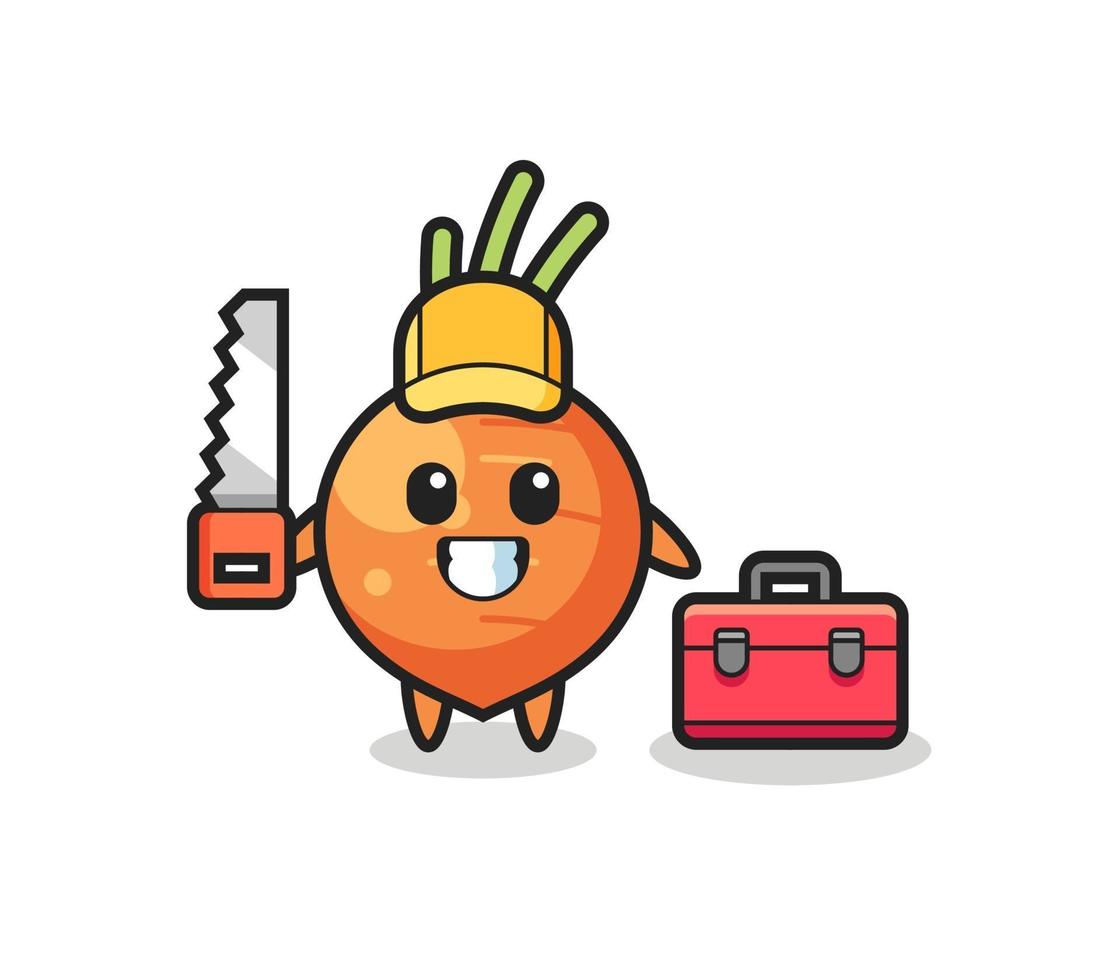 Illustration of carrot character as a woodworker vector