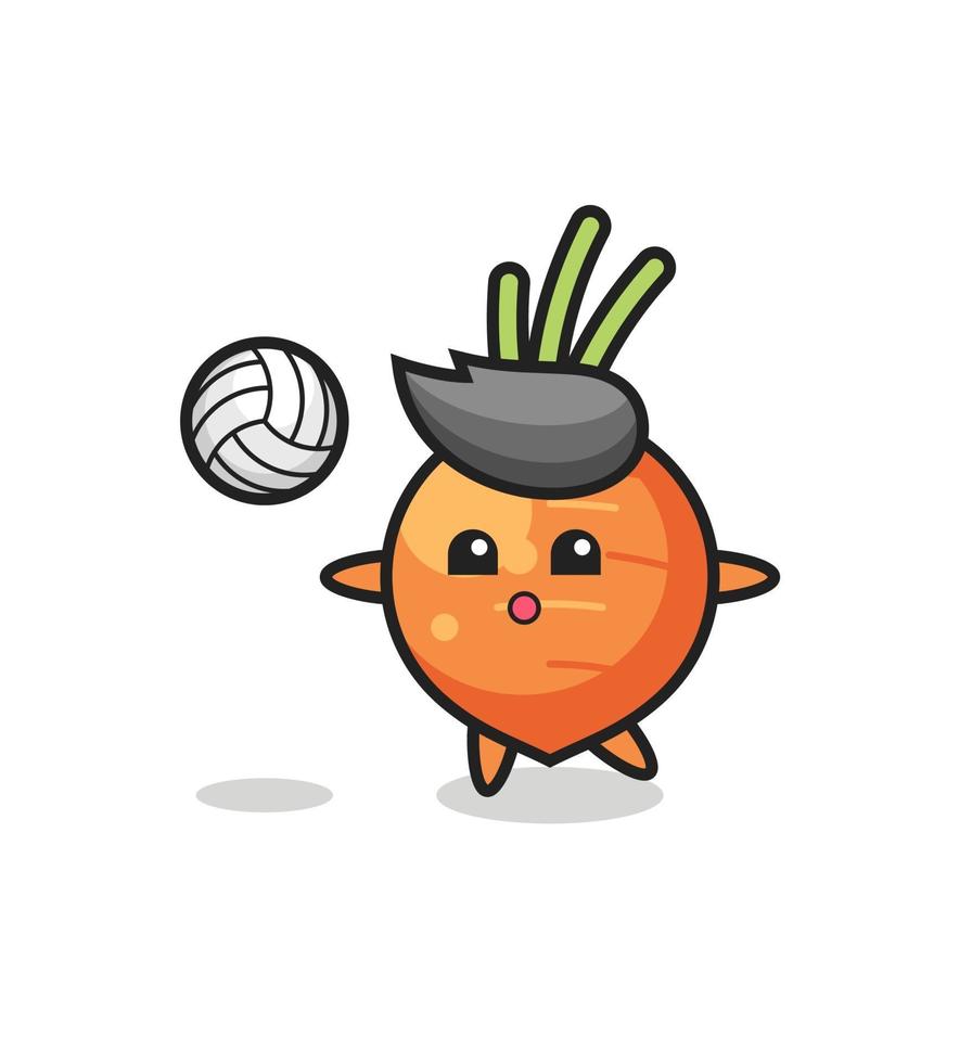 Character cartoon of carrot is playing volleyball vector