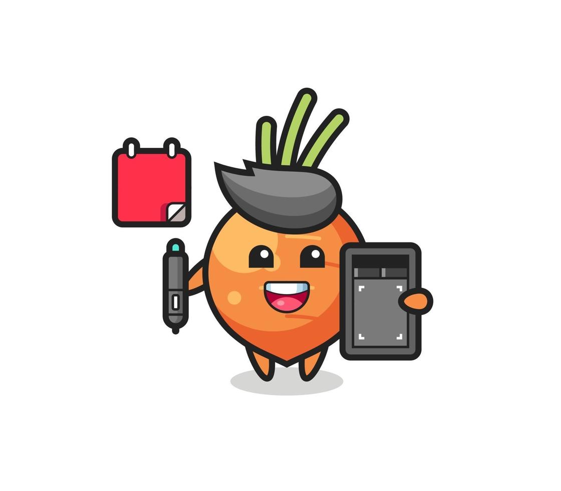 Illustration of carrot mascot as a graphic designer vector