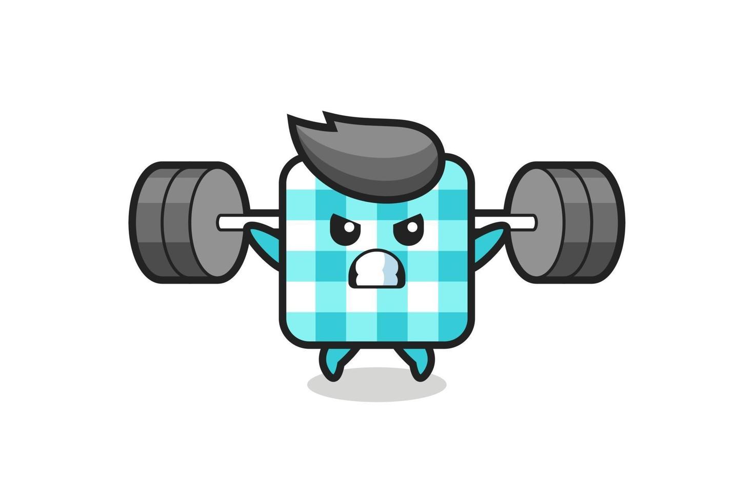 checkered tablecloth mascot cartoon with a barbell vector