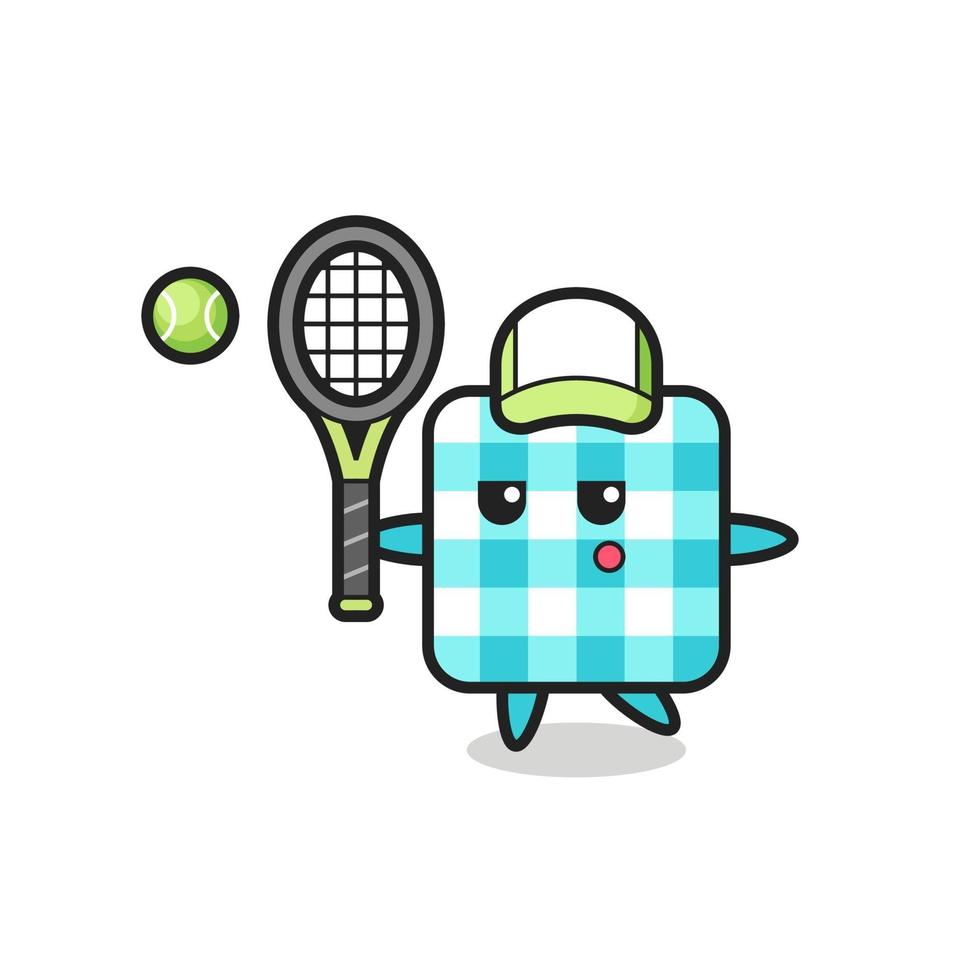 Cartoon character of checkered tablecloth as a tennis player vector