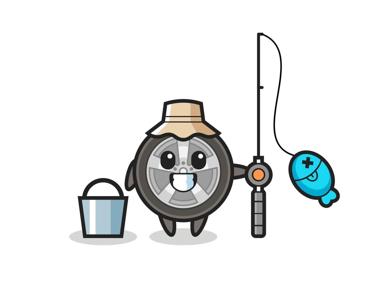 Mascot character of car wheel as a fisherman vector