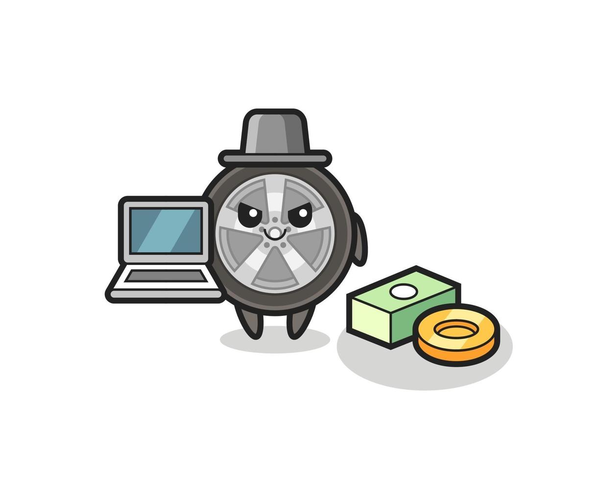 Mascot Illustration of car wheel as a hacker vector