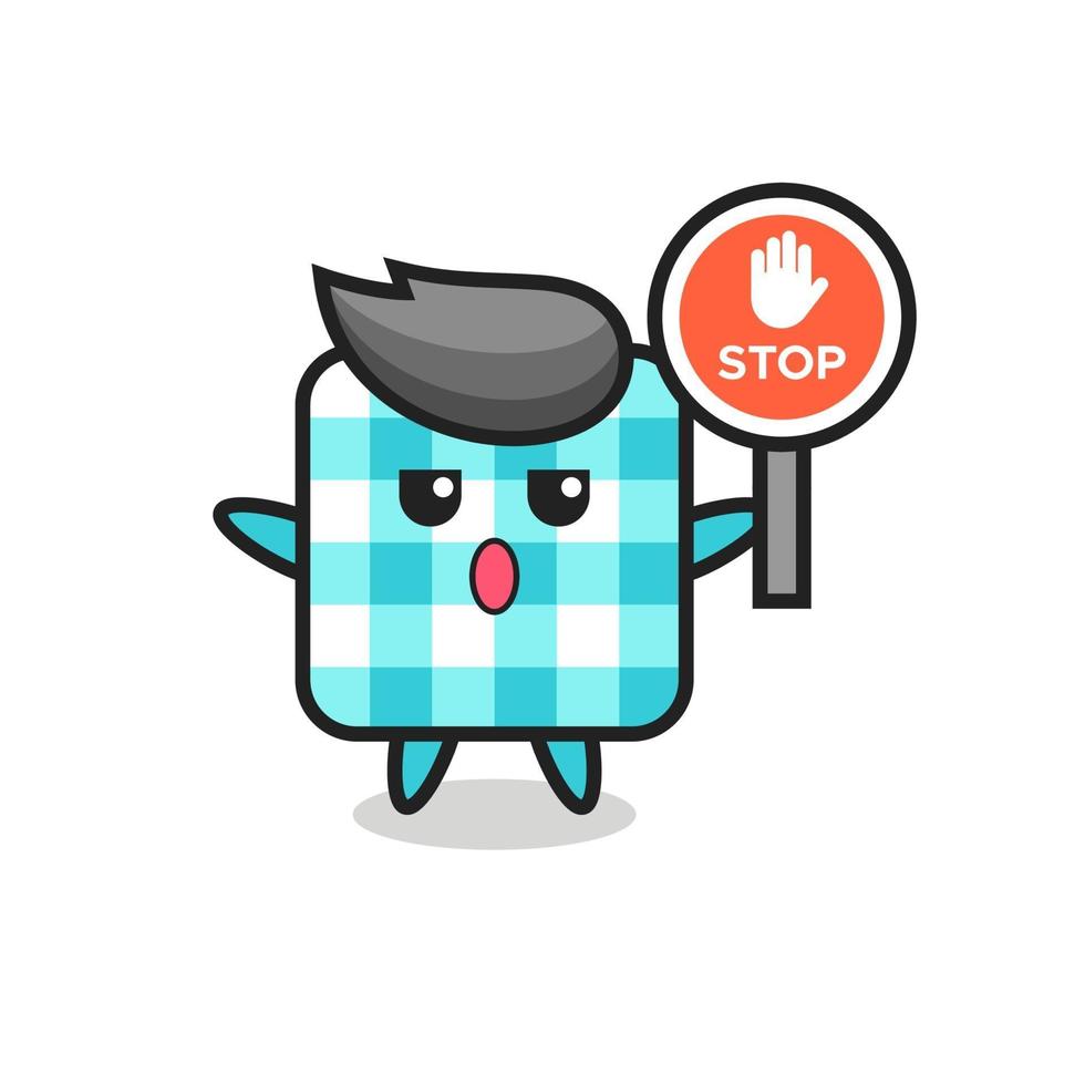 checkered tablecloth character illustration holding a stop sign vector