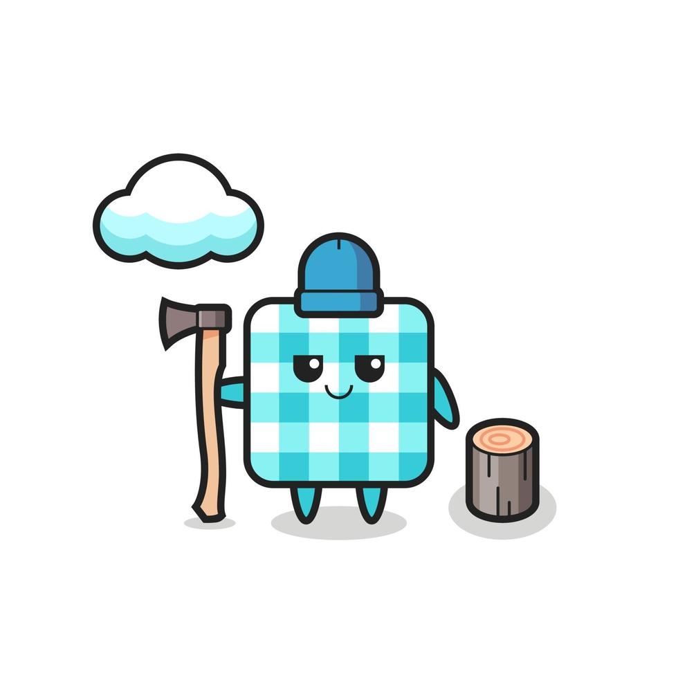 Character cartoon of checkered tablecloth as a woodcutter vector