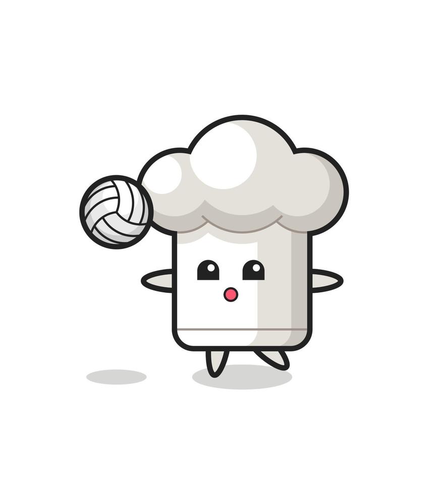 personaje de dibujos animados de gorro de chef está jugando voleibol vector