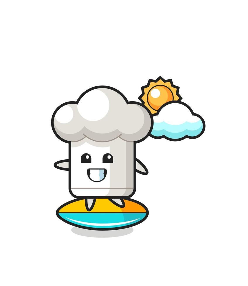 Illustration of chef hat cartoon do surfing on the beach vector