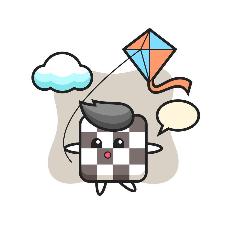 chess board mascot illustration is playing kite vector