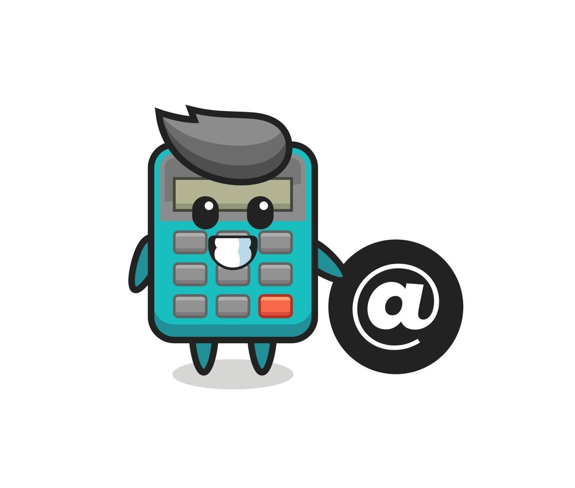 Cartoon Illustration of calculator standing beside the At symbol vector