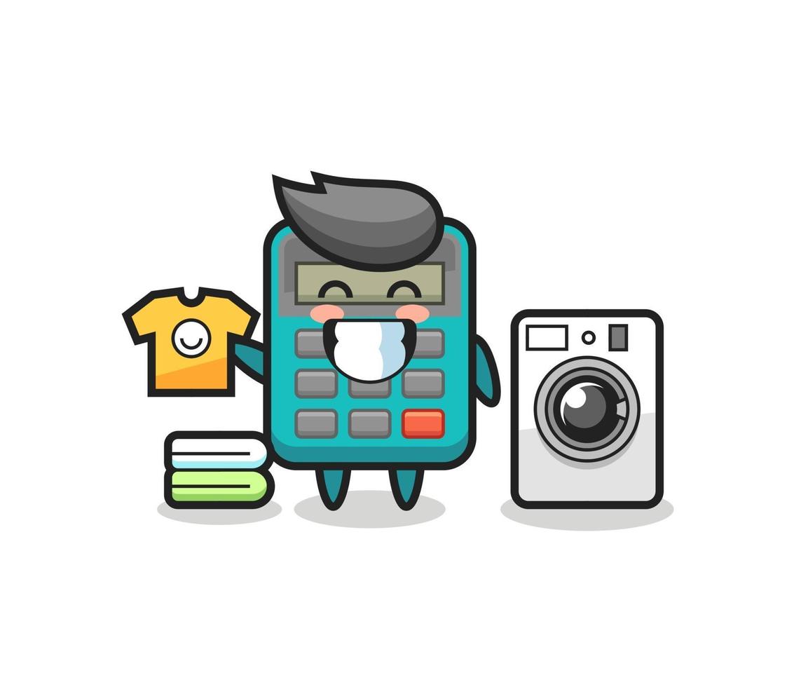 Mascot cartoon of calculator with washing machine vector