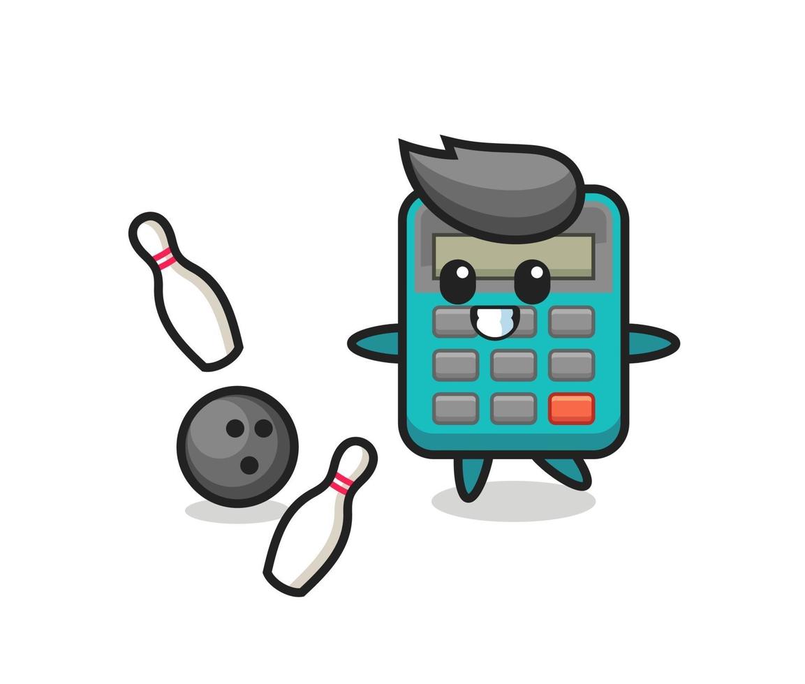 Character cartoon of calculator is playing bowling vector