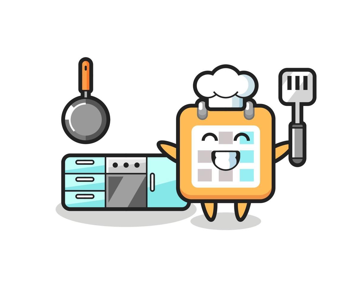 calendar character illustration as a chef is cooking vector