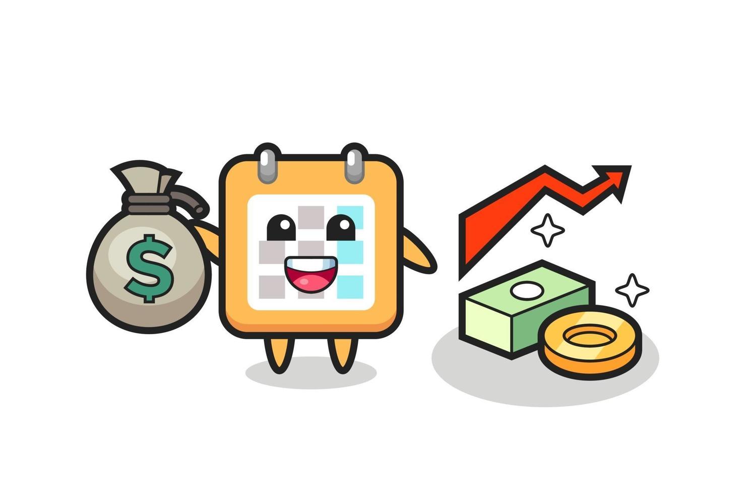 calendar illustration cartoon holding money sack vector