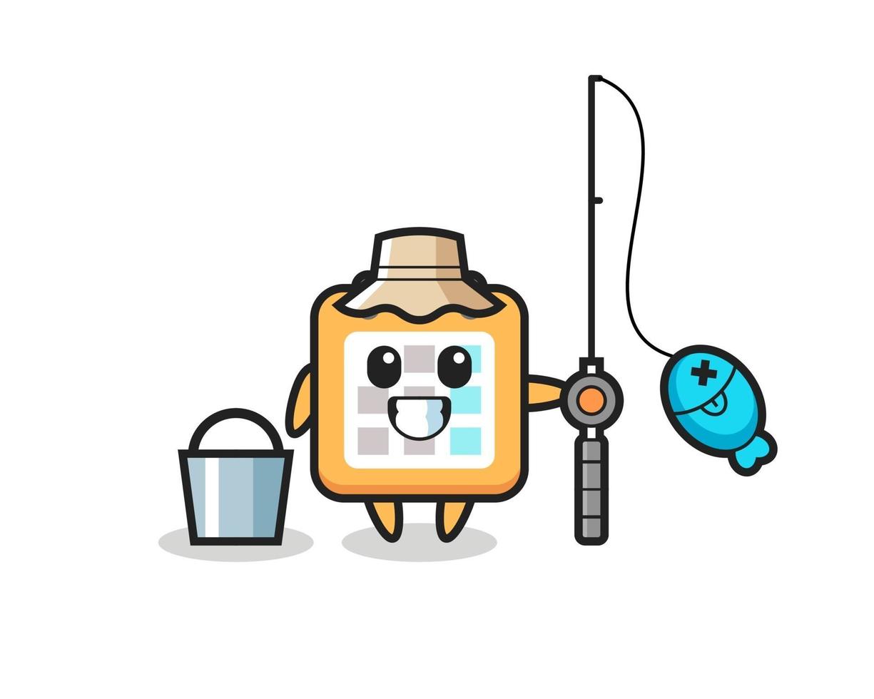 Mascot character of calendar as a fisherman vector