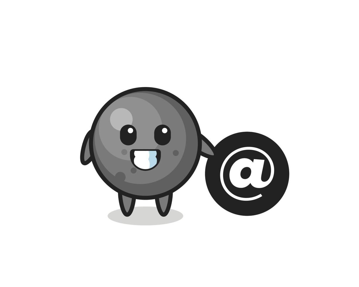 Cartoon Illustration of cannon ball standing beside the At symbol vector