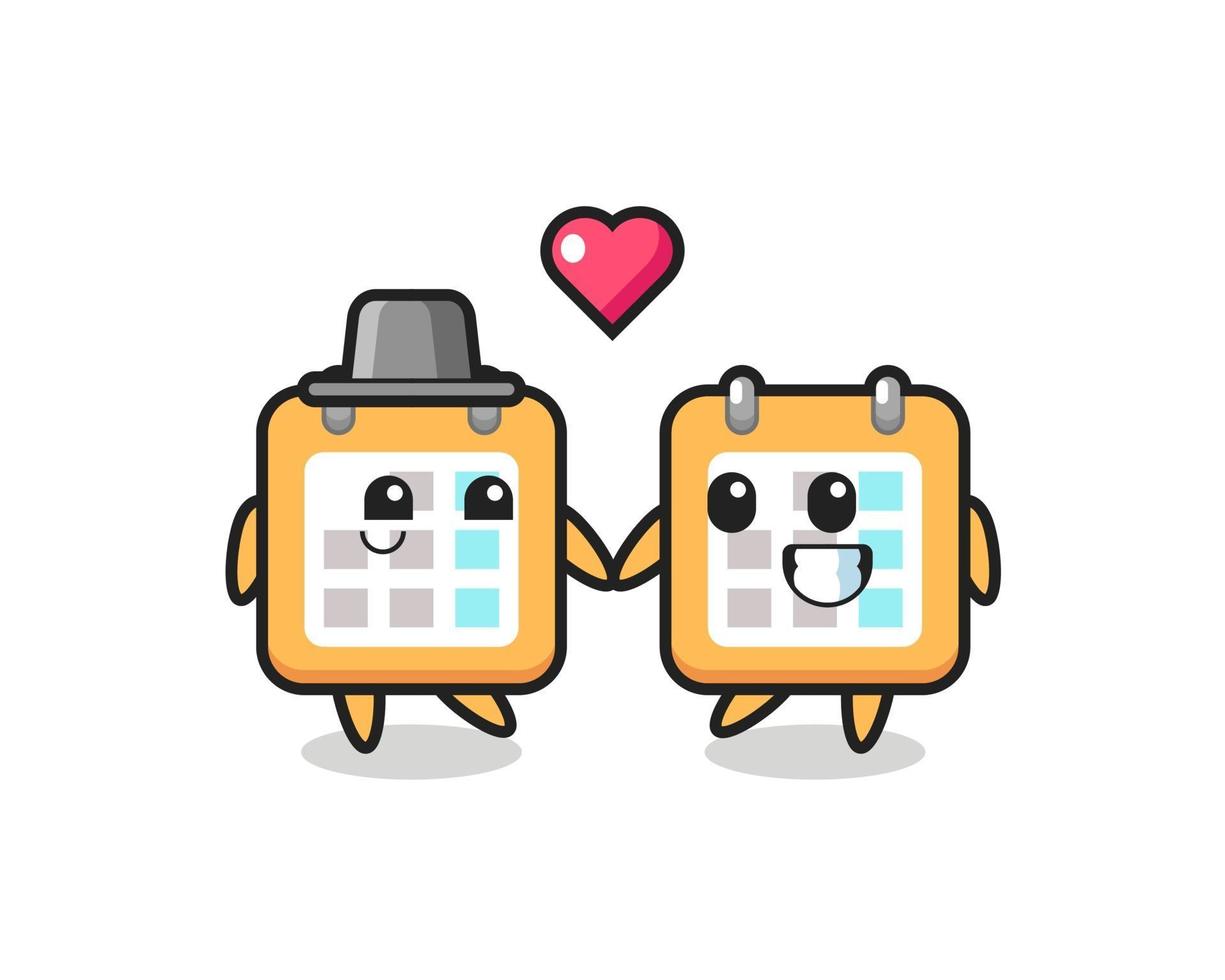 calendar cartoon character couple with fall in love gesture vector