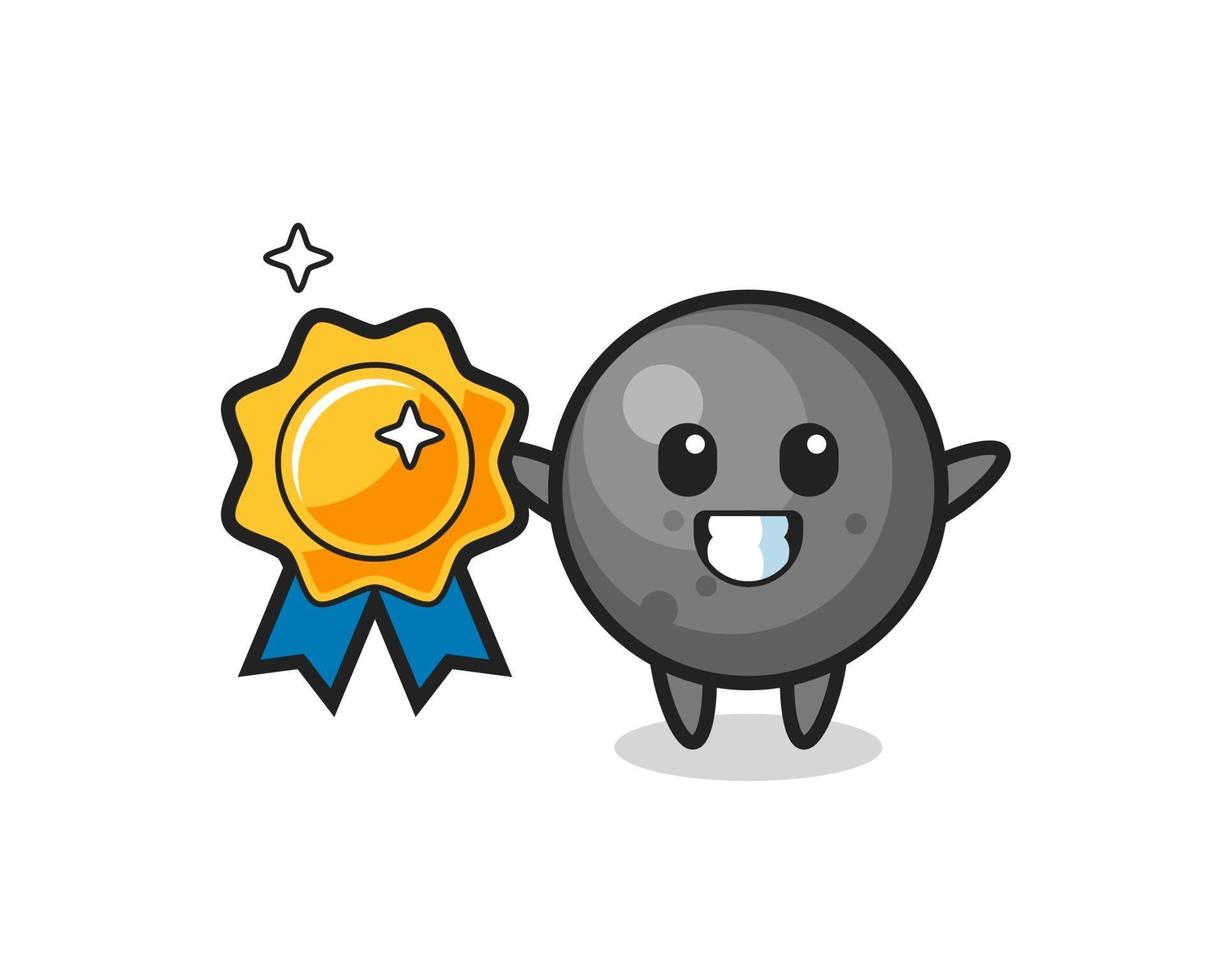 cannon ball mascot illustration holding a golden badge vector