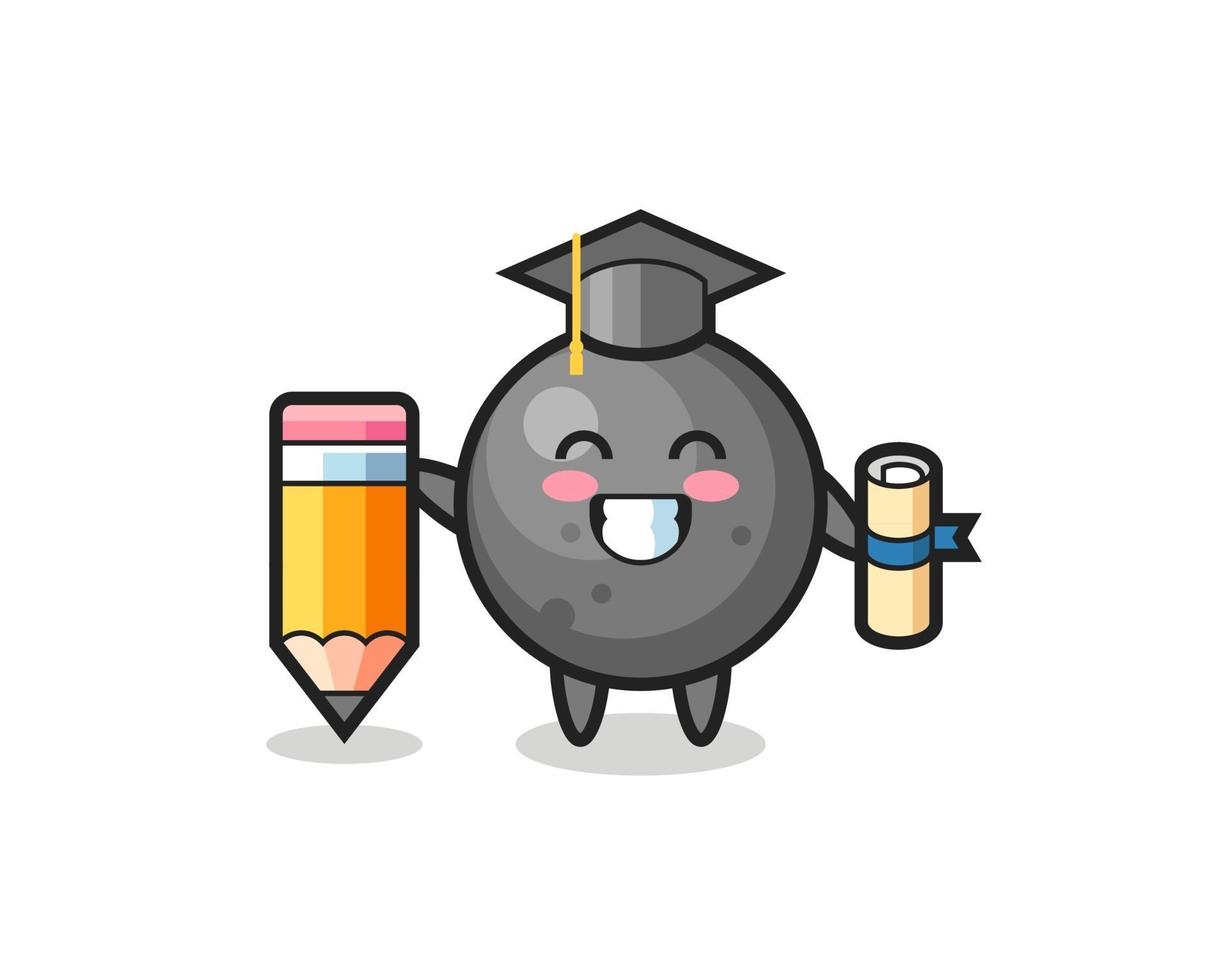 cannon ball illustration cartoon is graduation with a giant pencil vector