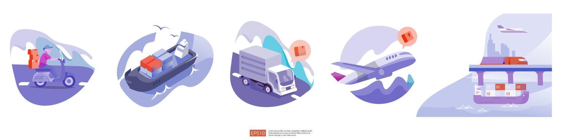 logistic delivery distribution cargo service concept set illustration vector