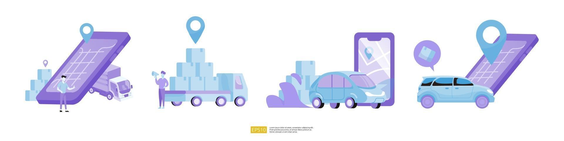 Online delivery service transportation illustration set vector