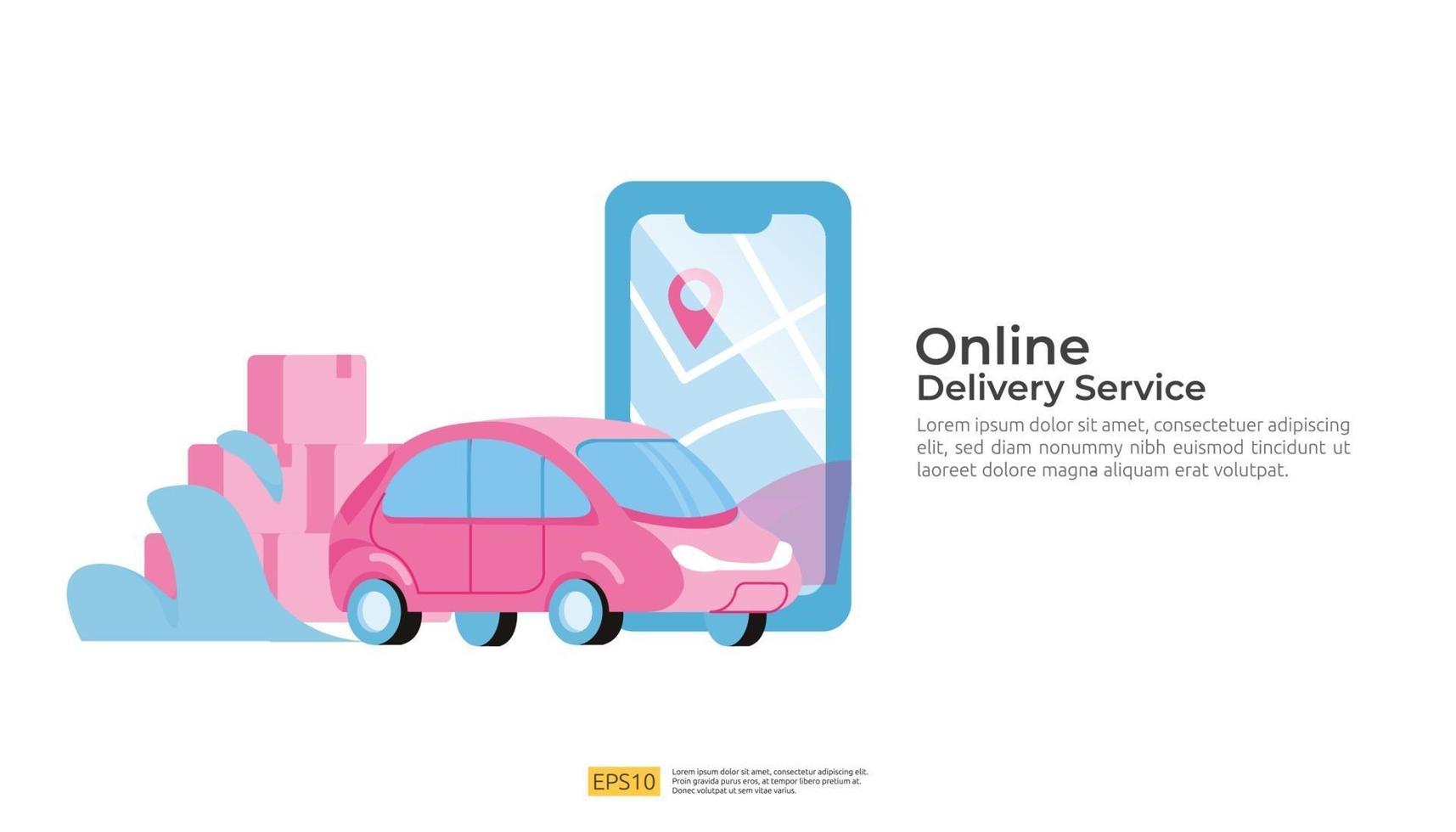 Online delivery service transportation illustration. order tracking vector