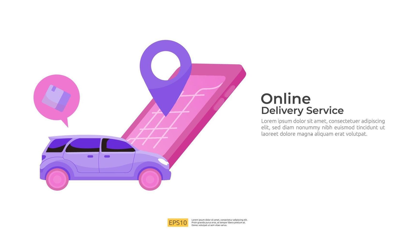 Ilustración de transporte de servicio de entrega en línea. rastreo de orden vector