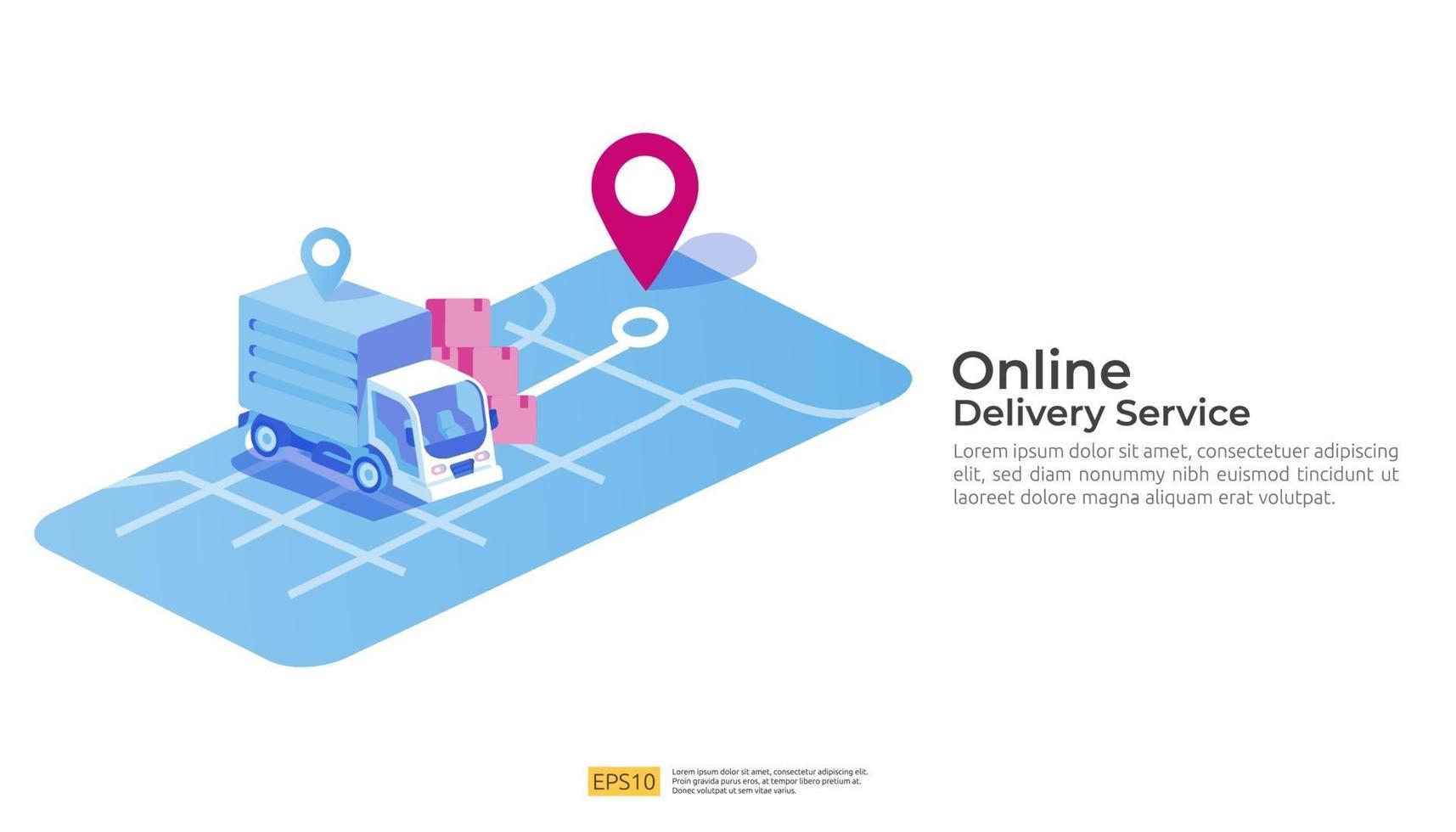 Ilustración de transporte de servicio de entrega en línea. rastreo de orden vector