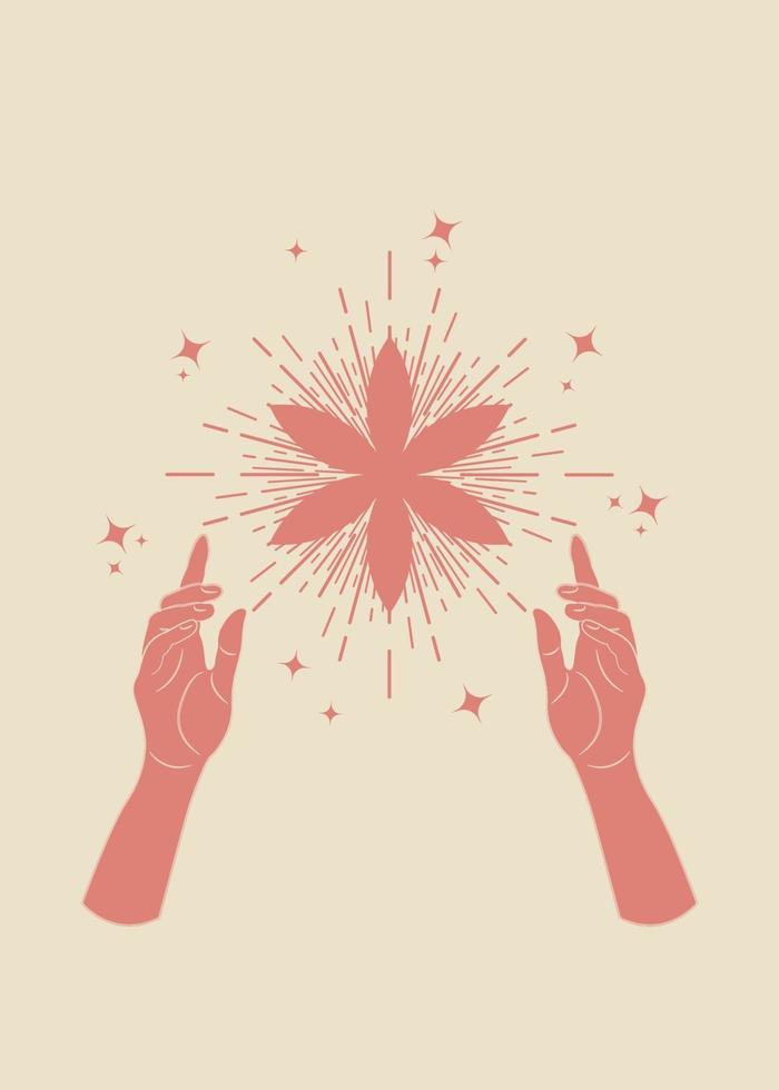 Seed of life symbol with hands Sacred Geometry Boho style Logo henna vector