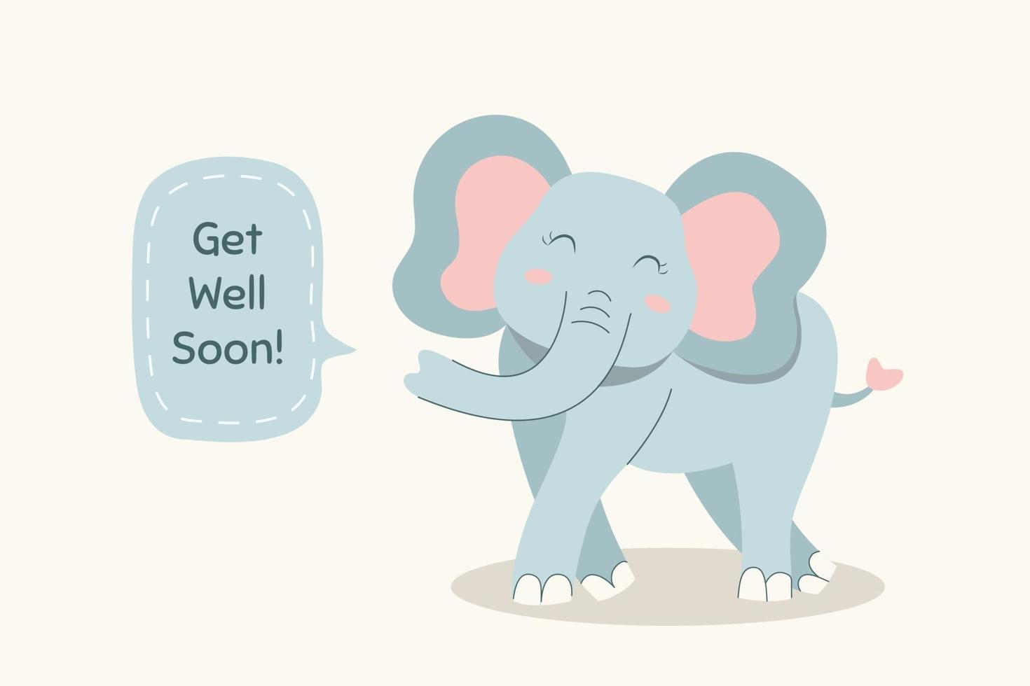 Get well soon quote concept with cute elephant in flat design vector