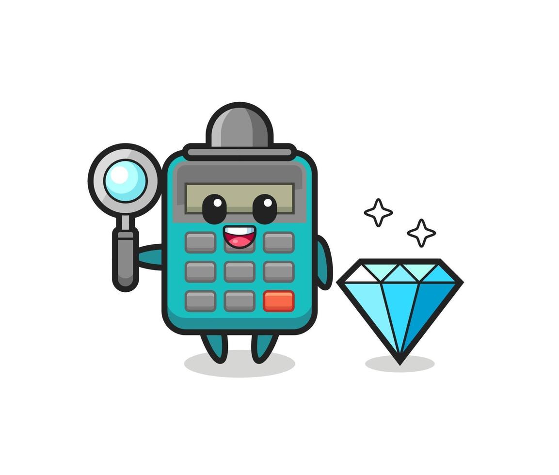 Illustration of calculator character with a diamond vector