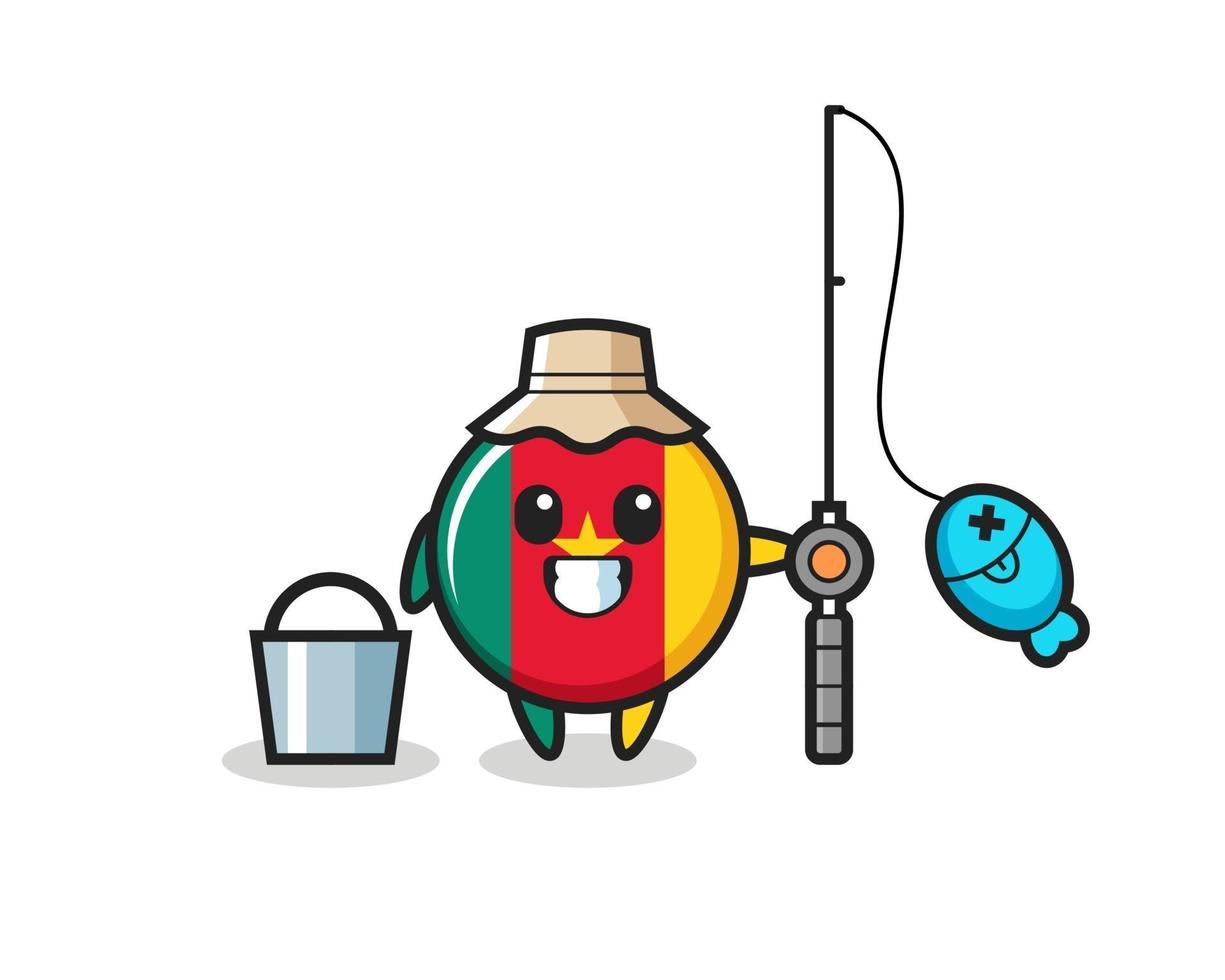 Mascot character of cameroon flag badge as a fisherman vector