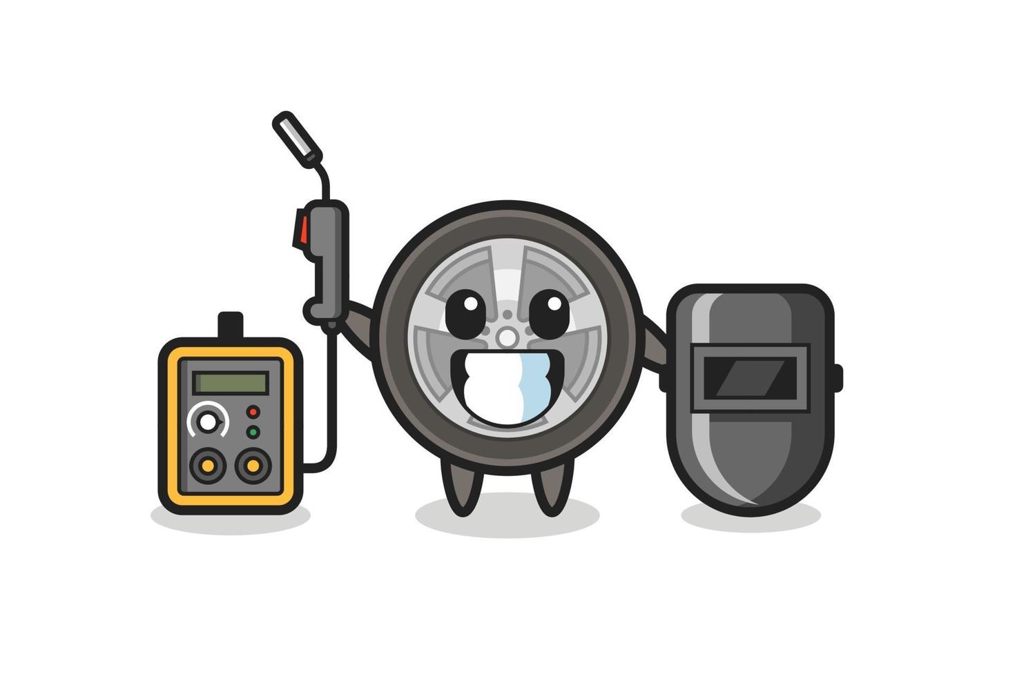 Character mascot of car wheel as a welder vector