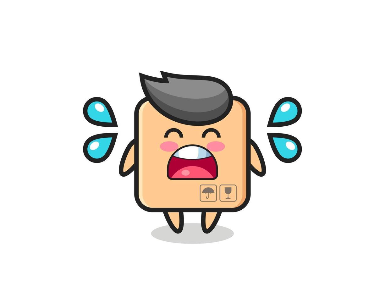 cardboard box cartoon illustration with crying gesture vector
