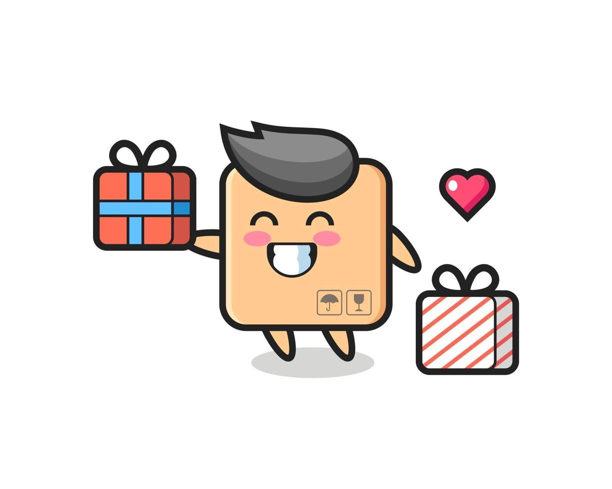 cardboard box mascot cartoon giving the gift vector