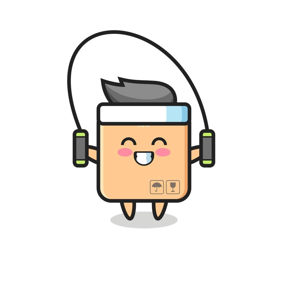 cardboard box character cartoon with skipping rope vector