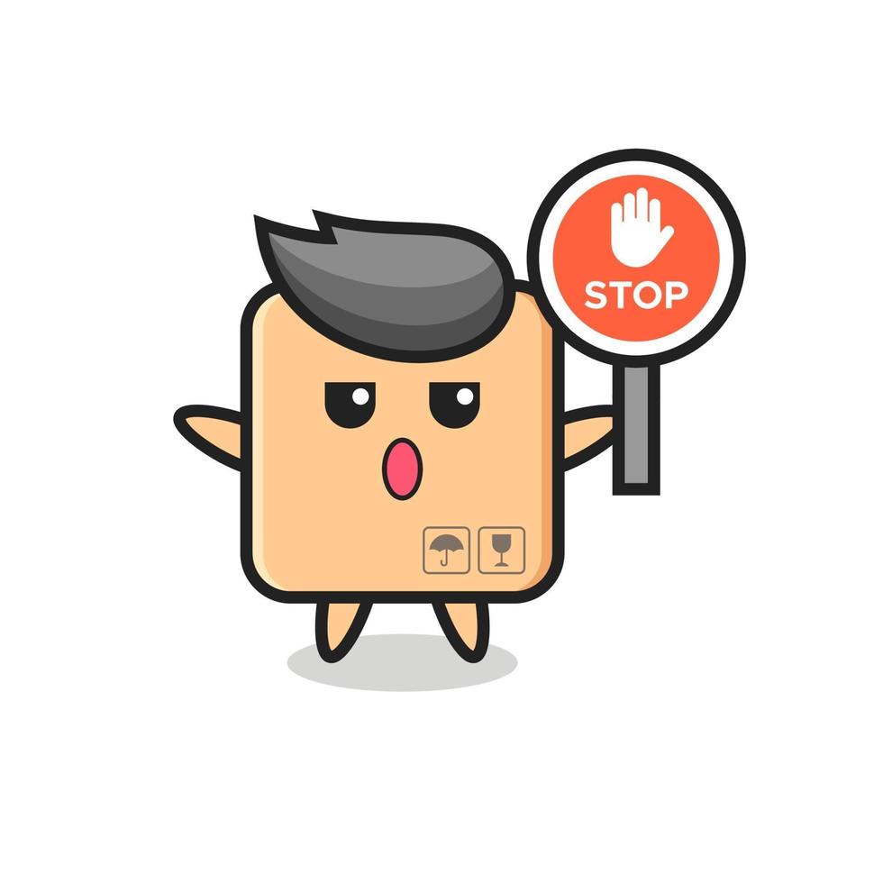 cardboard box character illustration holding a stop sign vector