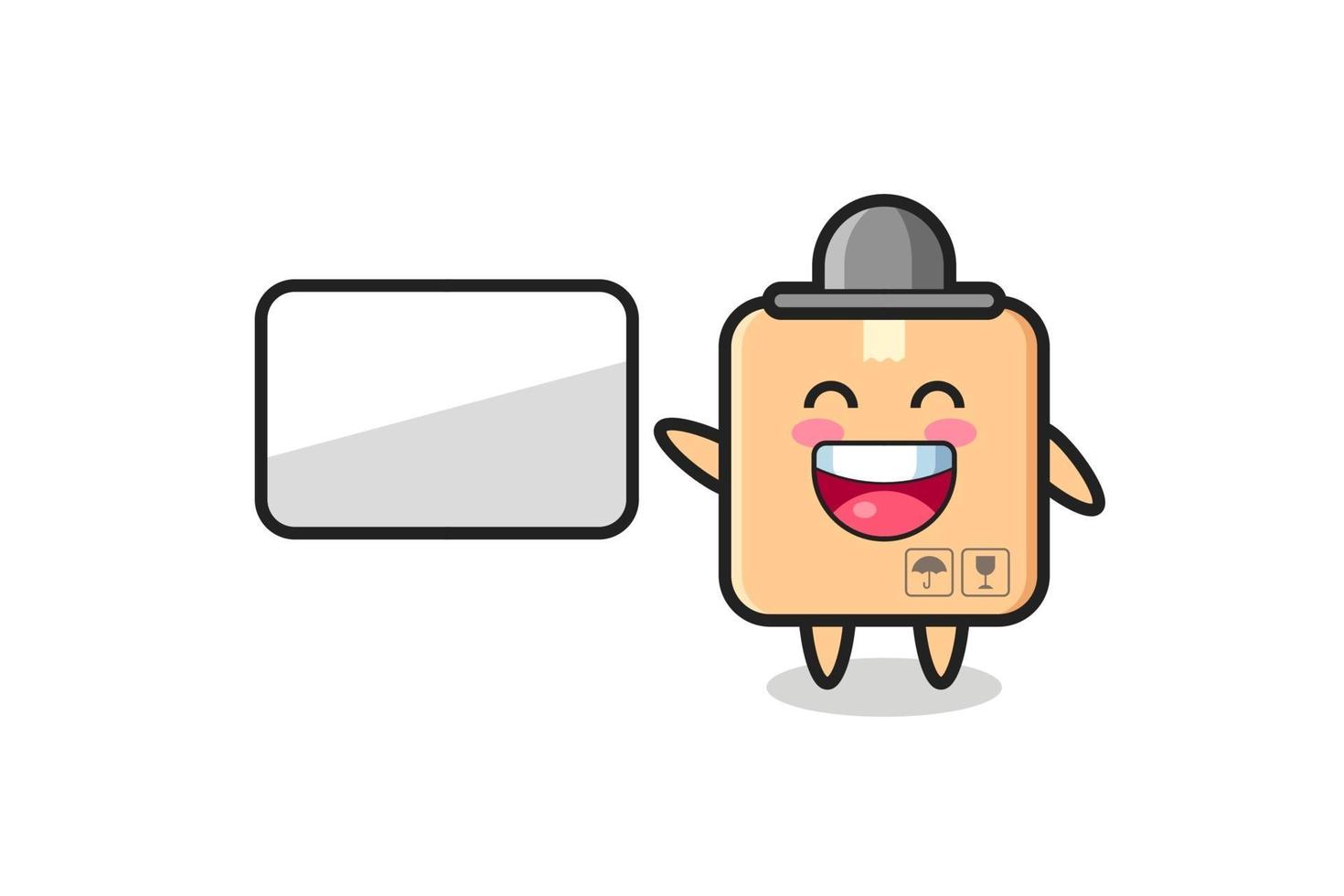 cardboard box cartoon illustration doing a presentation vector
