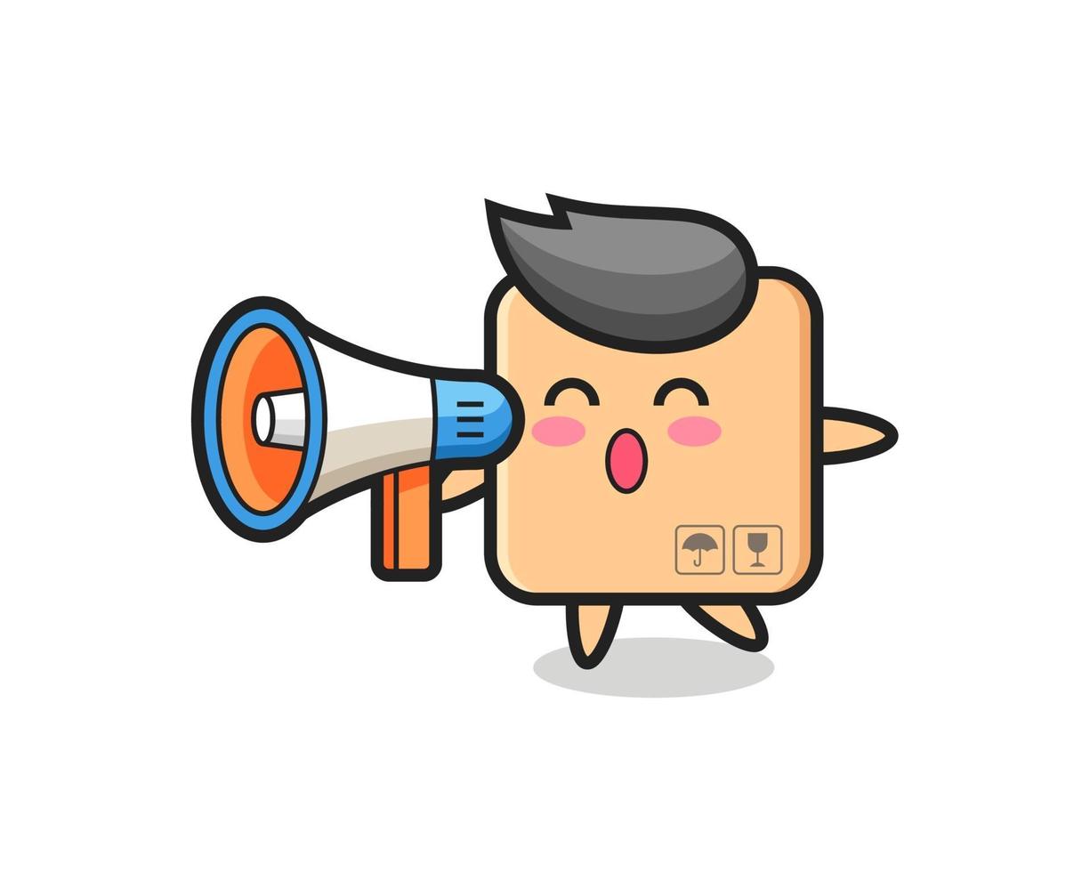 cardboard box character illustration holding a megaphone vector