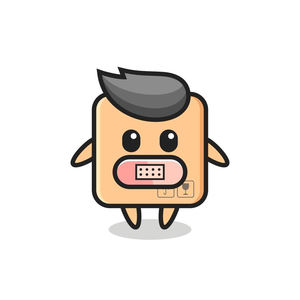 Cartoon Illustration of cardboard box with tape on mouth vector