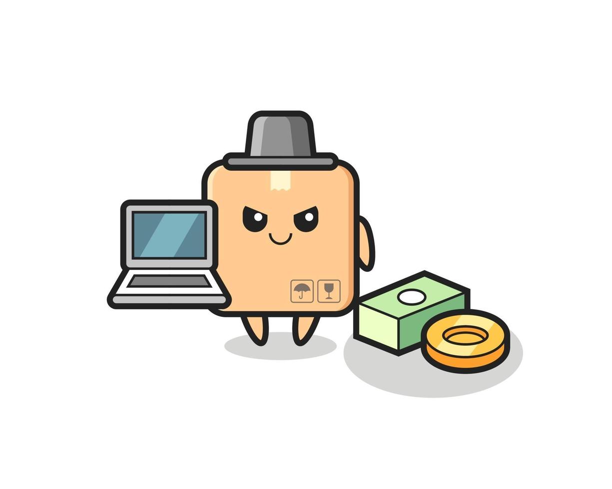 Mascot Illustration of cardboard box as a hacker vector